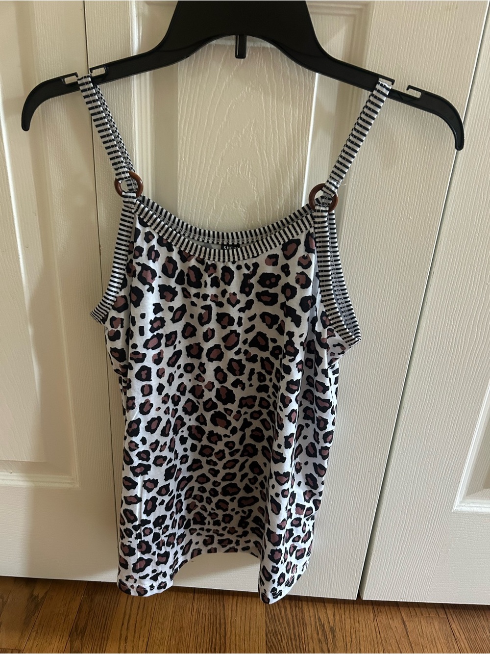 SHEIN White and Pink Leopard Print Strappy Tank Top